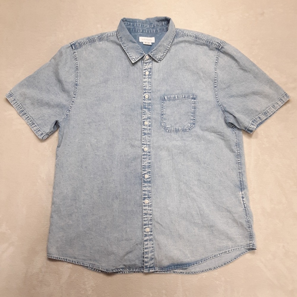 Cotton On Garments Mens Short Sleeve Button Shirt Sz.2XL/Blue/Light Washed Denim